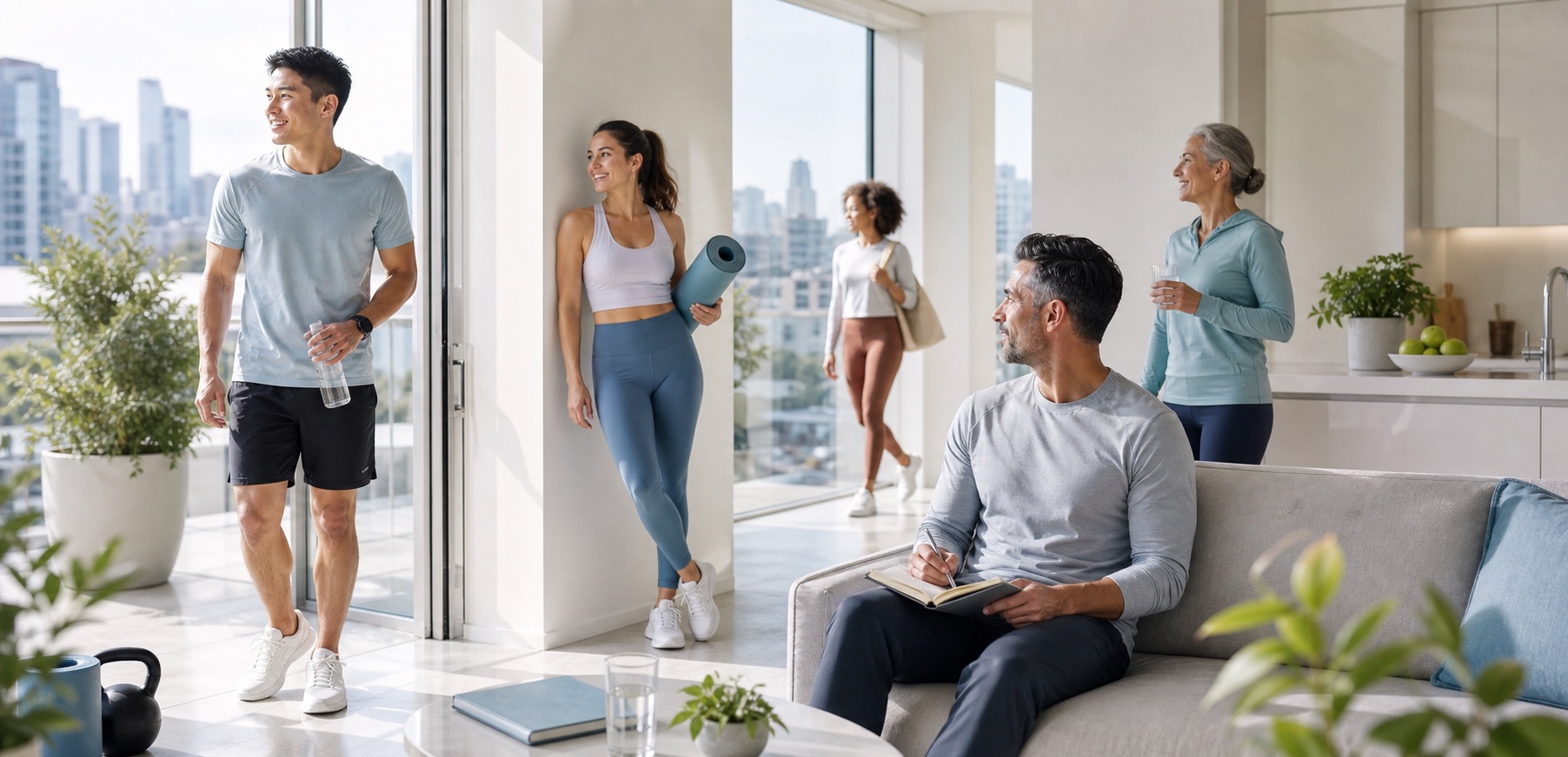 Healthy adults of different ages sharing everyday movement and better-living routines.