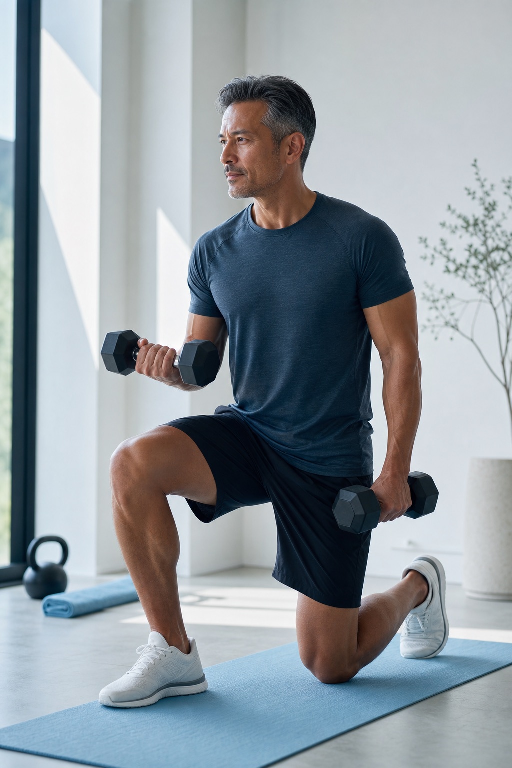 A person training in a clean, bright studio.